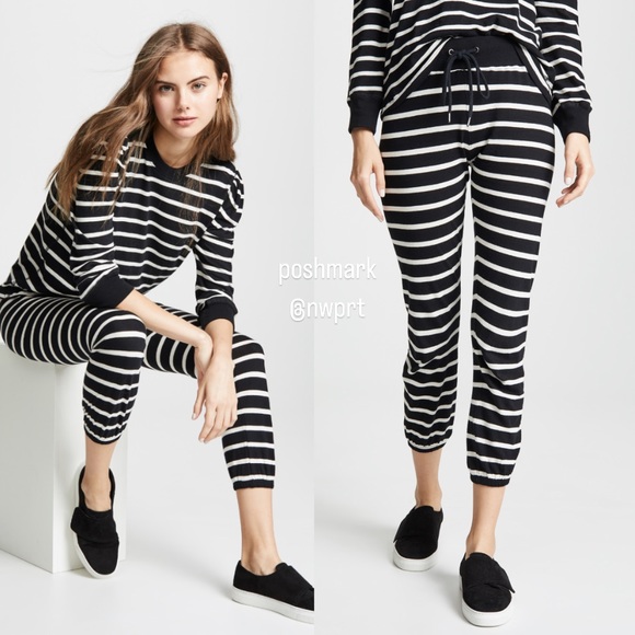 David Lerner Pants - DAVID LERNER ♡ Classic Cropped Joggers Lounge Pants Striped Black White XS